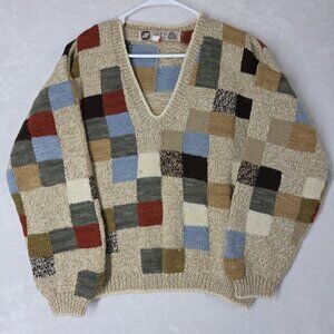 Vintage Solana 100% Virgin Wool V-neck Sweater Mens Lg Hand Knitted In Uruguay